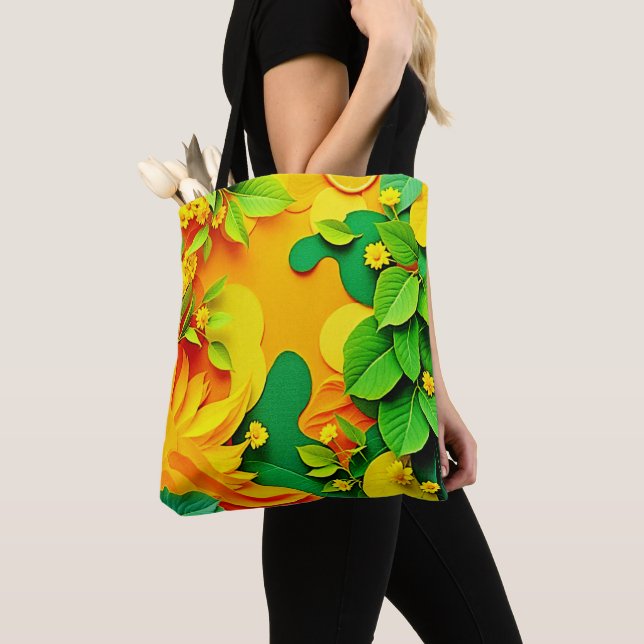 Vibrant Layered Nature Tote Bag (Close Up)