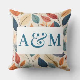 Vibrant Leaf Pattern with Dual Monogram Cushion