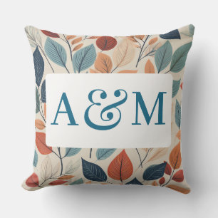 Vibrant Leaf Pattern with Dual Monogram Cushion