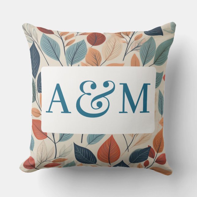 Vibrant Leaf Pattern with Dual Monogram Cushion (Front)