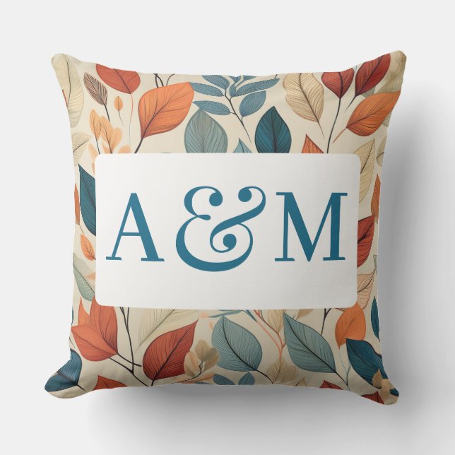 Vibrant Leaf Pattern with Dual Monogram Cushion (Front)