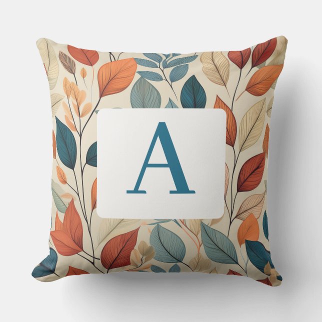 Vibrant Leaf Pattern with  Monogram Cushion (Front)