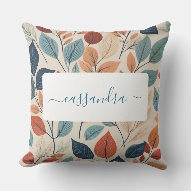 Vibrant Leaf Pattern with Name Cushion (Front)
