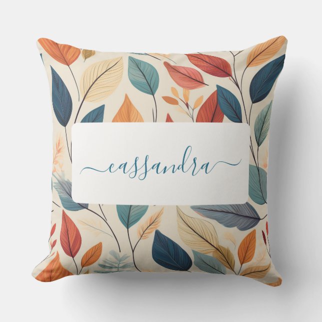 Vibrant Leaf Pattern with Name Cushion (Front)