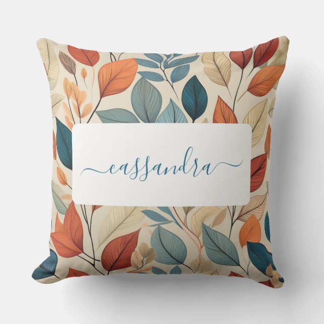 Vibrant Leaf Pattern with Name Cushion (Front)