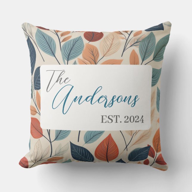 Vibrant Leaf Pattern with Name & Year Cushion (Front)