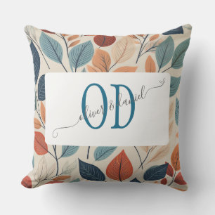 Vibrant Leaf Pattern with Names & Monogram Cushion