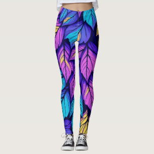 Vibrant Leaf Print Leggings – Colorful, Nature