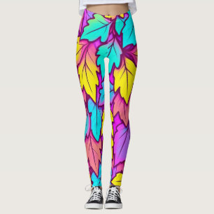 Vibrant Leaf Print Leggins – Colorful, Nature Leggings