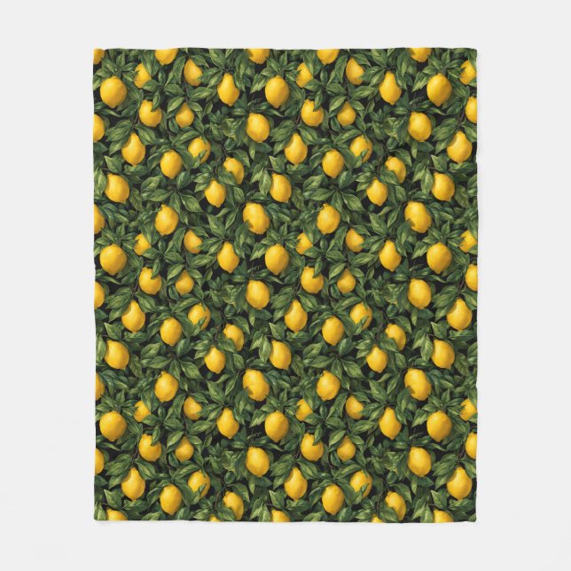 Vibrant Lemon Citrus Tree Pattern Fleece Blanket (Front)