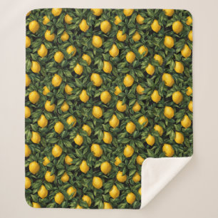 Vibrant Lemon Citrus Tree Pattern Sherpa Blanket