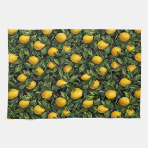 Vibrant Lemon Citrus Tree Pattern Tea Towel