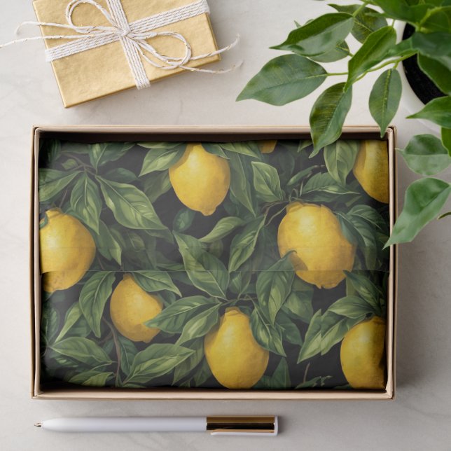 Vibrant Lemon Citrus Tree Pattern Tissue Paper (Gift)