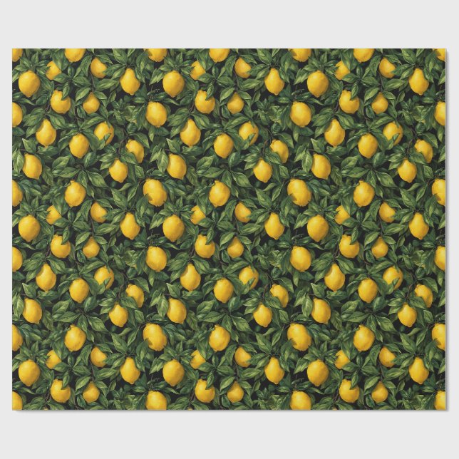 Vibrant Lemon Citrus Tree Pattern Wrapping Paper (Flat)