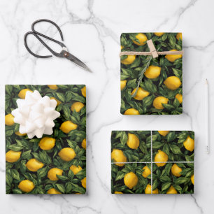 Vibrant Lemon Citrus Tree Pattern Wrapping Paper Sheet