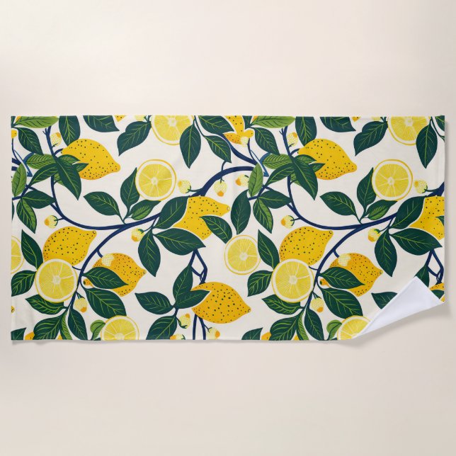 Vibrant Lemon Grove Beach Towel (Front)
