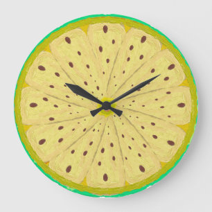 Vibrant Lemon Lime Citrus Slice Painted Fruit Mode Large Clock