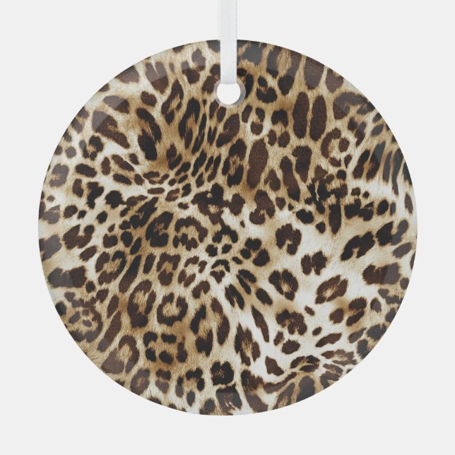 Vibrant Leopard: Colourful Textile Design. Glass Tree Decoration (Front)