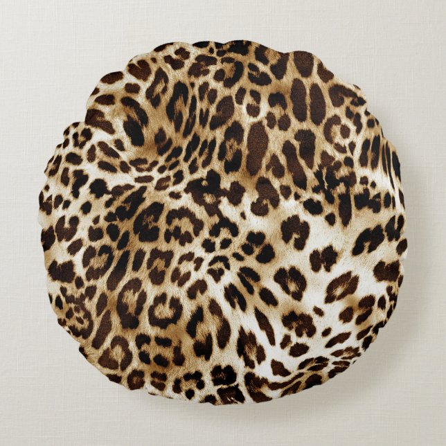 Vibrant Leopard: Colourful Textile Design. Round Cushion (Front)