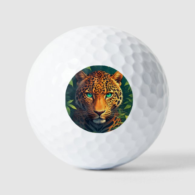 Vibrant Leopard Portrait With Emerald Eyes Golf Balls (Front)