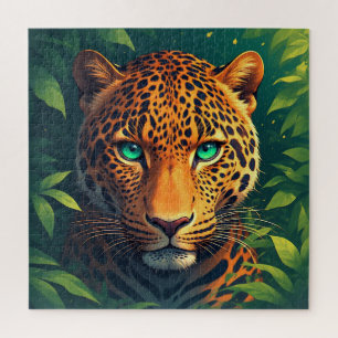 Vibrant Leopard Portrait With Emerald Eyes Jigsaw Puzzle