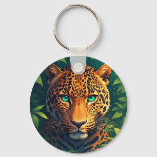 Vibrant Leopard Portrait With Emerald Eyes Key Ring