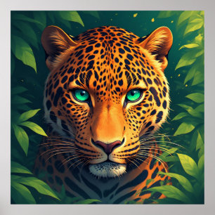 Vibrant Leopard Portrait With Emerald Eyes Poster