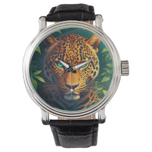 Vibrant Leopard Portrait With Emerald Eyes Watch