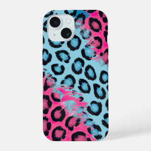Vibrant Leopard Print in Pink and Blue iPhone 15 Case