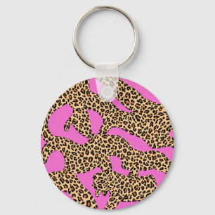 Vibrant Leopard Silhouette Art Key Ring
