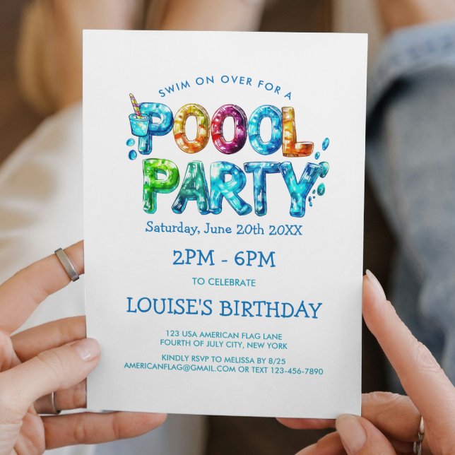 Vibrant Letters Pool Party Invitation (Creator Uploaded)