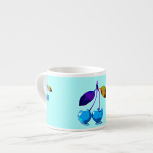 Vibrant Lght Blue Cherries Pop Art   Espresso Cup
