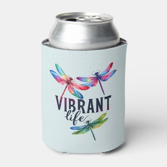 Vibrant Life - Artistic Dragonfly Can Cooler (Can Front)