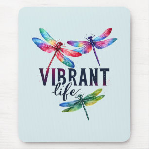 Vibrant Life - Artistic Dragonfly Mouse Pad
