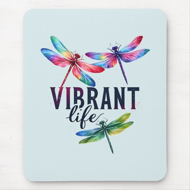 Vibrant Life - Artistic Dragonfly Mouse Pad (Front)