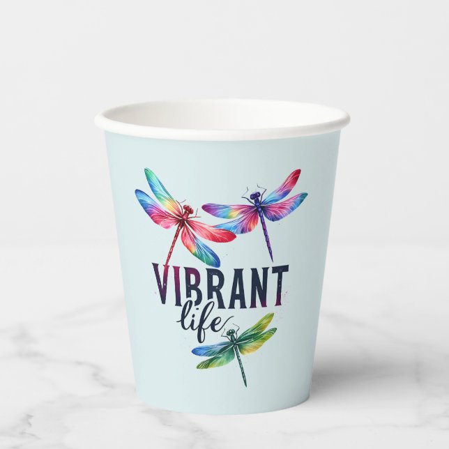 Vibrant Life - Artistic Dragonfly Paper Cups (Front)
