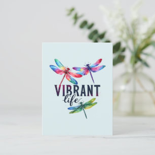 Vibrant Life - Artistic Dragonfly Postcard