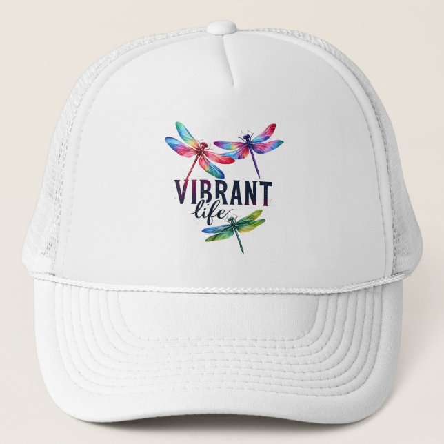 Vibrant Life - Artistic Dragonfly Trucker Hat (Front)