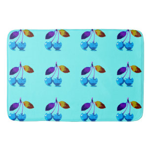 Vibrant light blue cherries bath mat