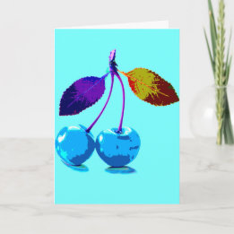 Vibrant light blue cherries  card