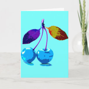 Vibrant light blue cherries  card