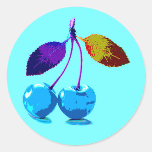 Vibrant light blue cherries  classic round sticker
