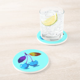 Vibrant light blue cherries     coaster