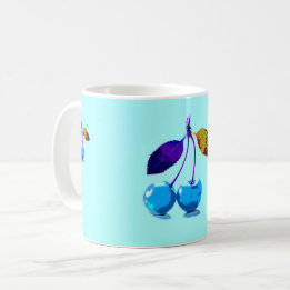 Vibrant light blue cherries  coffee mug