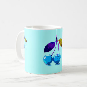 Vibrant light blue cherries coffee mug