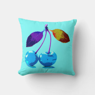 Vibrant light blue cherries cushion