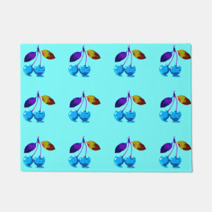 Vibrant light blue cherries doormat