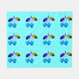 Vibrant light blue cherries fleece blanket