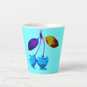 Vibrant light blue cherries latte mug