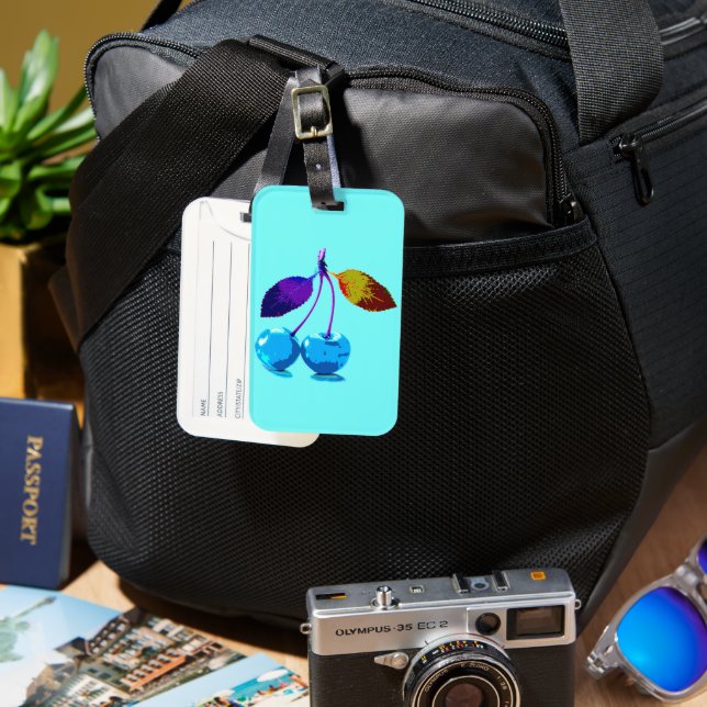 Vibrant light blue cherries  luggage tag (Front & Back)